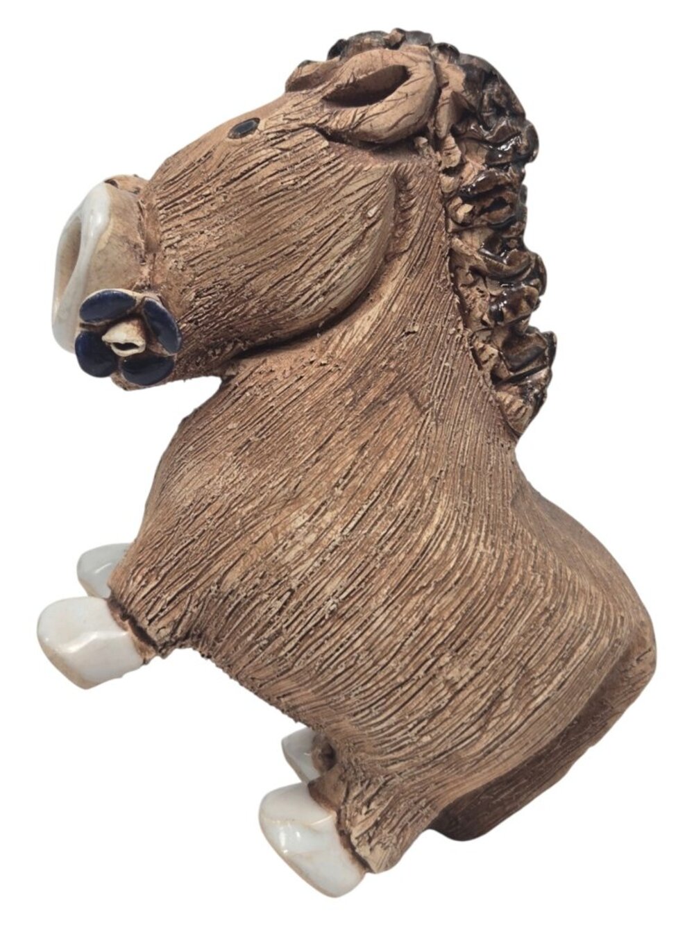 Artesania Rinconada #03 Horse Figurine Blue Flower Handmade Uruguay